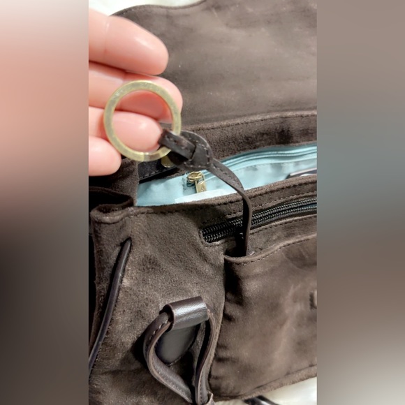 Cole Haan brown Suede Bag, 13” X 6” Blue interior, easy to clean!! Excellent bag - Picture 4 of 10